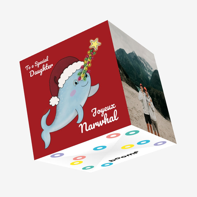 Christmas Joyeux Narwhal Daughter Confetti-exploding Greetings Card