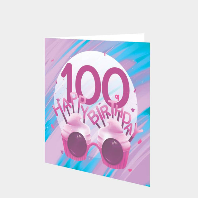 Happy 100th Birthday Cupcake Glasses Card