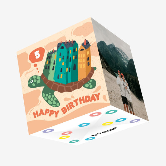 Happy 5th Birthday Turtle Confetti-exploding Greetings Card