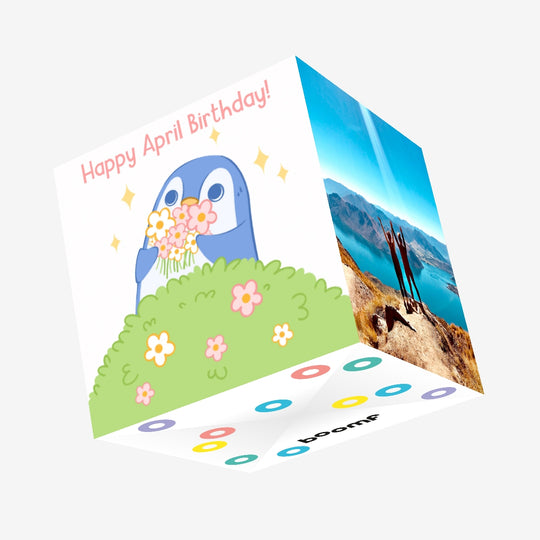 Little Penguin Happy April Birthday Confetti-exploding Greetings Card