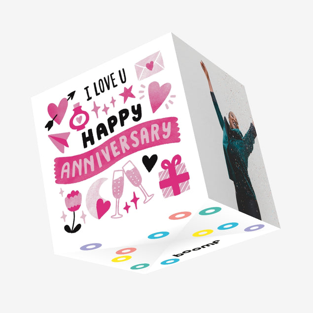 Pink Love Tokens Anniversary Confetti-exploding Greetings Card