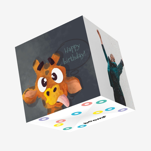 Cute Little Giraffe Happy Birthday Confetti-exploding Greetings Card