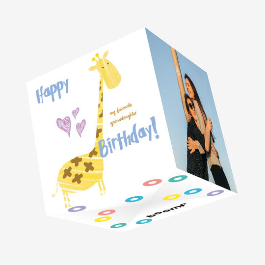 Cute Giraffe Happy Birthday Granddaughter Confetti-exploding Greetings Card