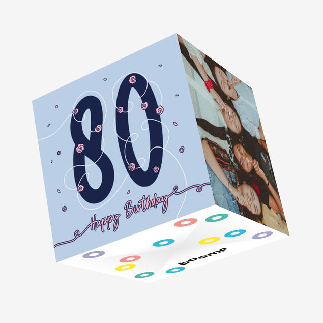 Happy 80th Birthday Tiny Roses Confetti-exploding Greetings Card