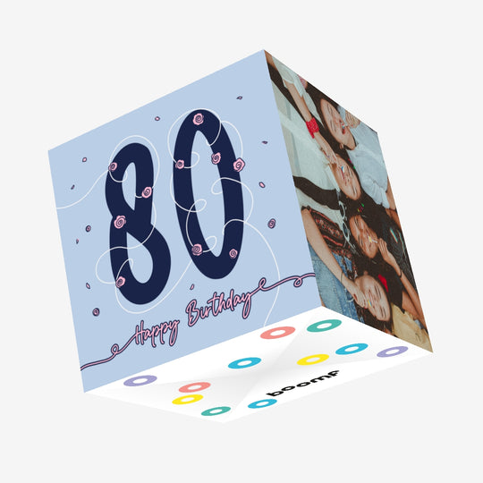 Happy 80th Birthday Tiny Roses Confetti-exploding Greetings Card