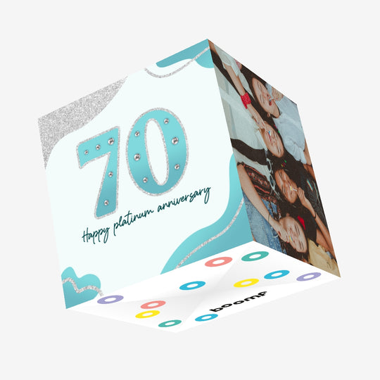Happy 70th Wedding Anniversary Platinum Theme Confetti-exploding Greetings Card