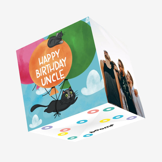 Flying Black Cat Happy Birthday Uncle Confetti-exploding Greetings Card