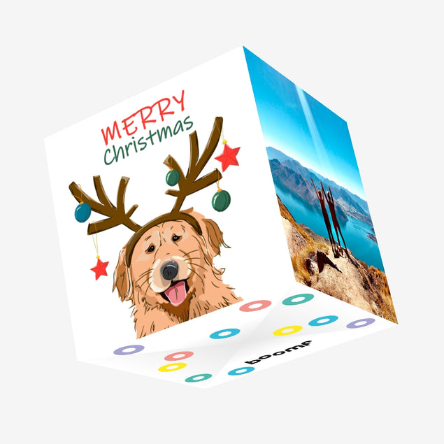 Merry Christmas Smiling Golden Retriever Confetti-exploding Greetings Card