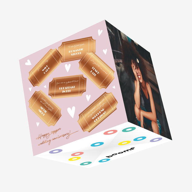 Happy Copper Wedding Anniversary Vintage Tickets Confetti-exploding Greetings Card