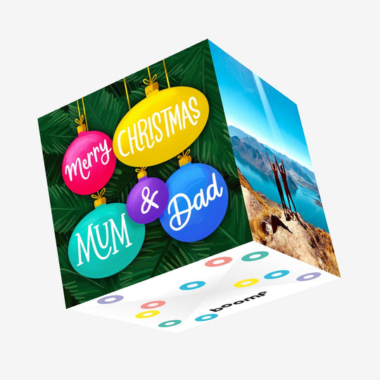 Mum And Dad Baubles Christmas Confetti-exploding Greetings Card