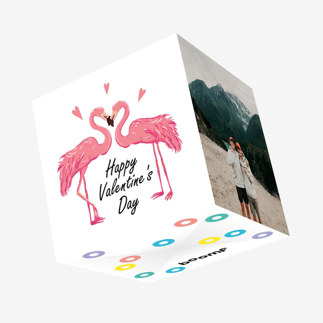 Cute Flamingo Couple Happy Valentine's Day Confetti-exploding Greetings Card