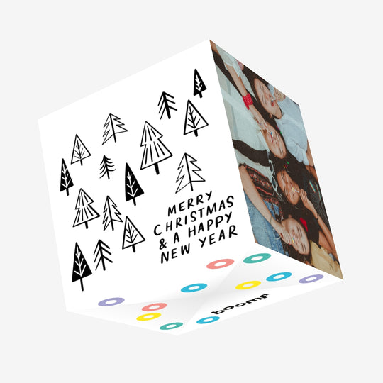 Merry Christmas And A Happy New Year Minimalist Spruces Confetti-exploding Greetings Card