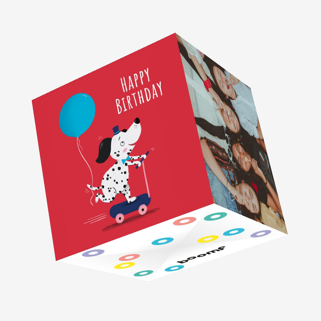 Cute Dalmatian Dog And Blue Balloon Birthday Confetti-exploding Greetings Card