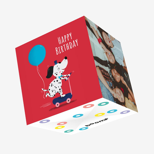 Cute Dalmatian Dog And Blue Balloon Birthday Confetti-exploding Greetings Card