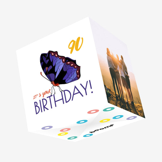 Blue Butterfly 90th Birthday Confetti-exploding Greetings Card