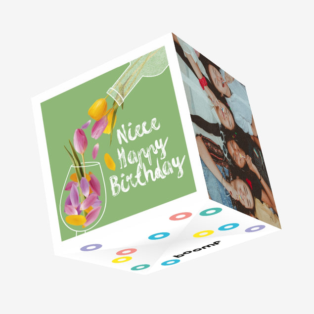 Tulips Wine Happy Birthday Niece Confetti-exploding Greetings Card