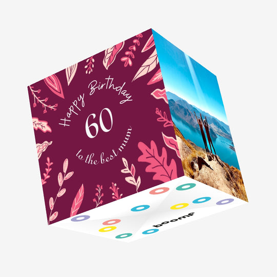 Burgundy Background Leaves Happy 60th Birthday To The Best Mum Confetti-exploding Greetings Card