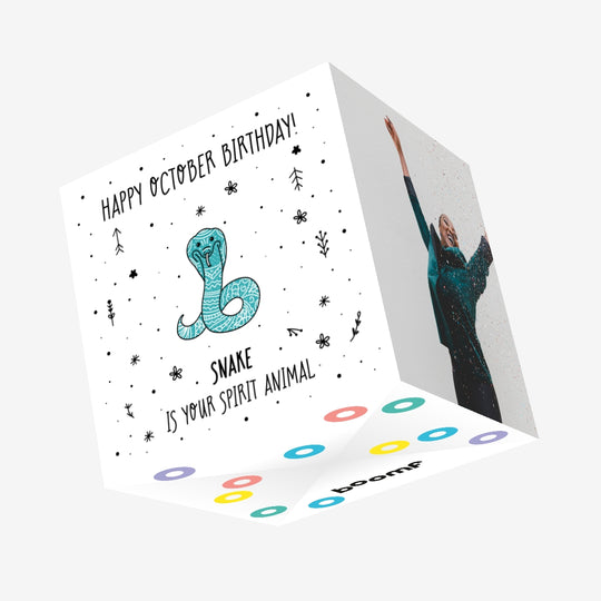 Spirit Animal Happy October Birthday Confetti-exploding Greetings Card
