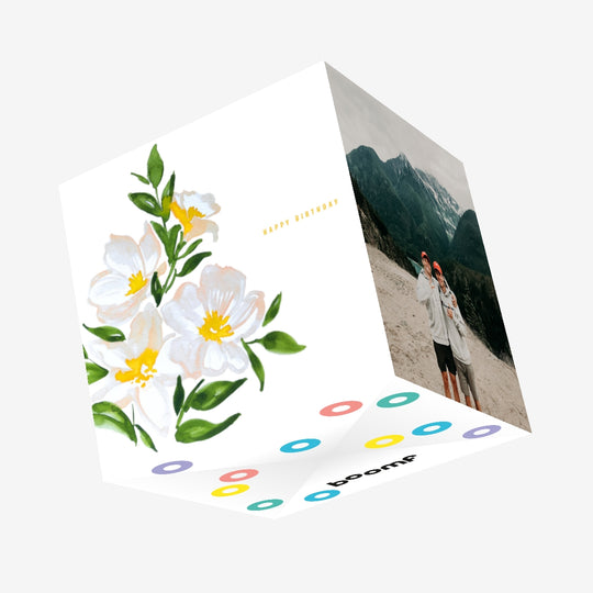 Beautiful White Watercolor Flowers Happy Birthday Confetti-exploding Greetings Card