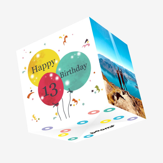 Happy 13th Birthday Colourful Balloons Confetti-exploding Greetings Card