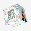 Happy Birthday Crayon Tropical Leaves Confetti-exploding Greetings Card