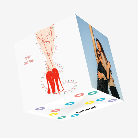 Merry Christmas Lady's Legs Tangled In Christmas Tree Confetti-exploding Greetings Card