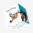Happy Birthday Sloth With A Gift Hanging On A Tree Confetti-exploding Greetings Card