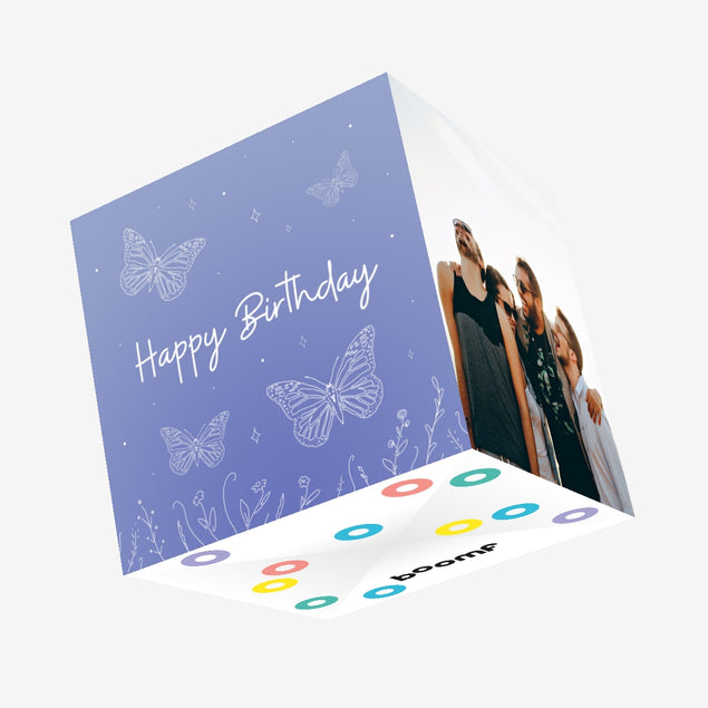 Engraving White Butterfly Birthday Confetti-exploding Greetings Card