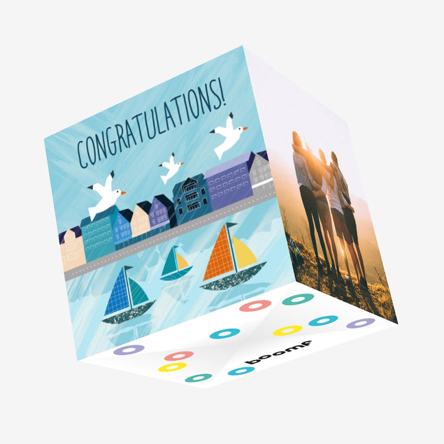 Blue Background Gulls Above The Sea Congratulations Confetti-exploding Greetings Card