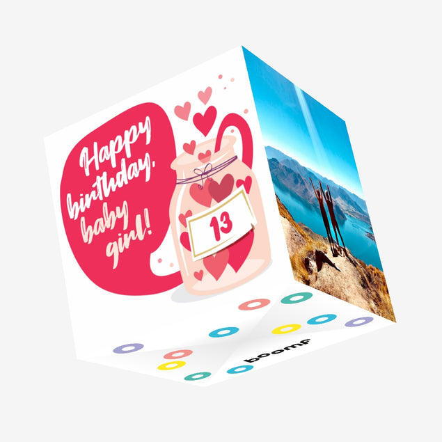 Red Hearts Happy 13th Birthday Daughter Confetti-exploding Greetings Card