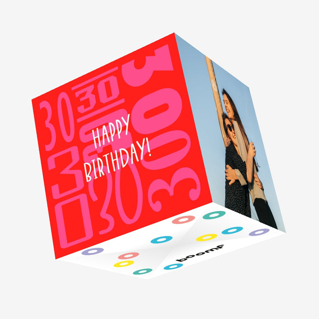 Happy 30th Birthday Red Background Confetti-exploding Greetings Card