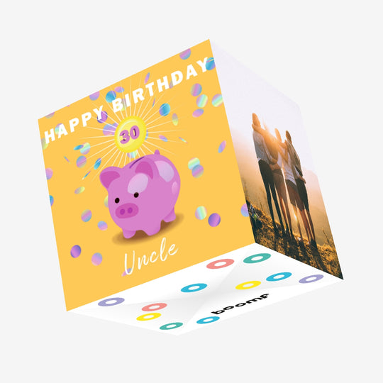 Pig Moneybox Happy 30th Birthday Uncle Confetti-exploding Greetings Card