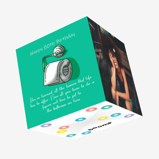 Bathroom Happy 80th Birthday Green Confetti-exploding Greetings Card