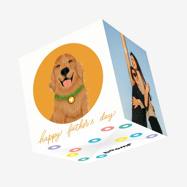 Happy Father's Day Smiling Golden Retriever Confetti-exploding Greetings Card
