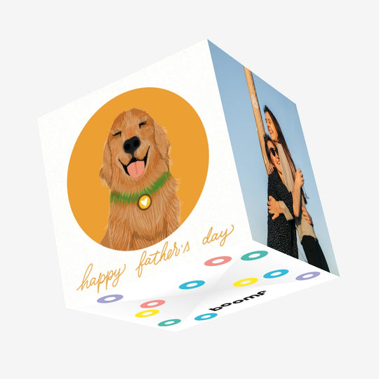 Happy Father's Day Smiling Golden Retriever Confetti-exploding Greetings Card