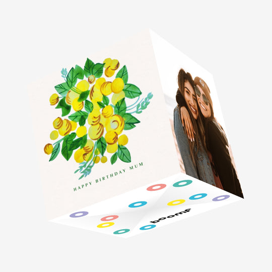 Beautiful Yellow Watercolor Flowers Happy Birthday Mum Confetti-exploding Greetings Card