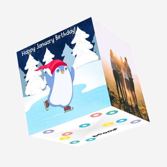 Little Penguin Happy January Birthday Confetti-exploding Greetings Card