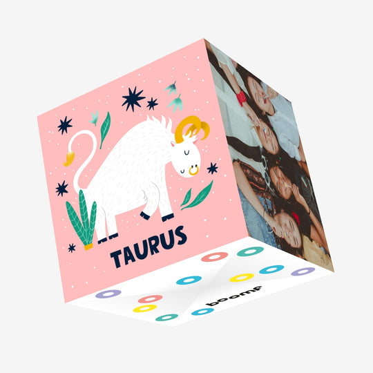 White Bull Taurus Star Sign Birthday Confetti-exploding Greetings Card