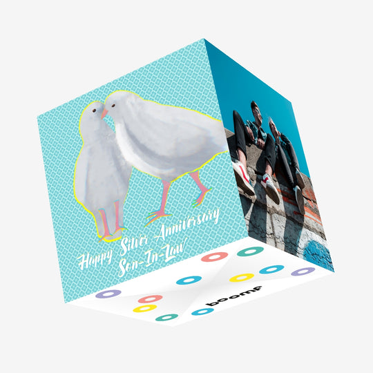 Happy Silver Anniversary Son-in-law Pigeon Couple Confetti-exploding Greetings Card