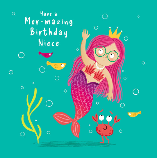 Pink Mermaid Niece Birthday Card