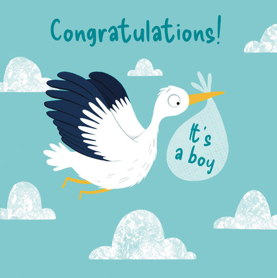 Flying Stork It's A Boy New Baby Card