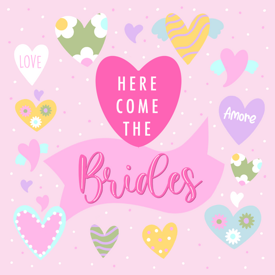 Here Come The Brides Colourful Hearts Wedding Card