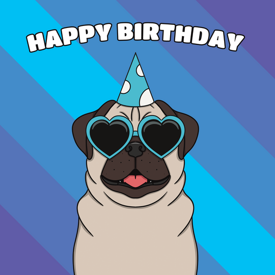 Cool Pug Dog Birthday Card