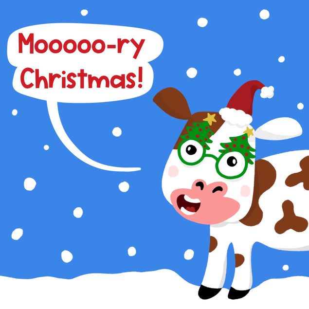 Cute Cow Christmas Card - Moooo-Ry Christmas Xmas cars - 1