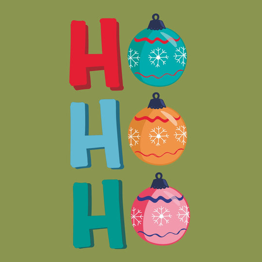 Ho Ho Ho Colourful Baubles Christmas Card