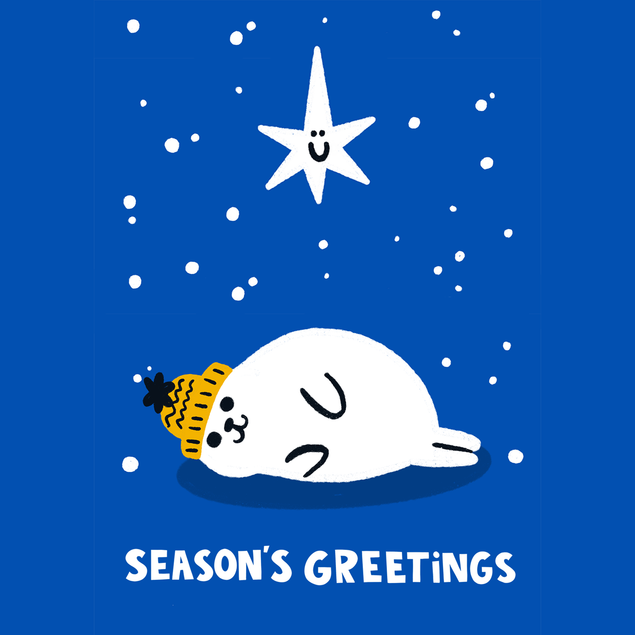 Cute Minimal Seal Pup Christmas Card - 1
