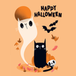 Black Cat Ghost Halloween Card - 1