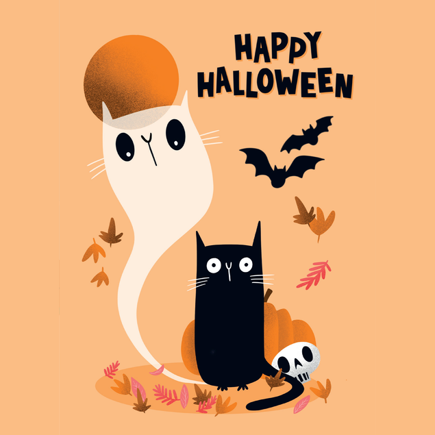 Black Cat Ghost Halloween Card - 1
