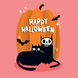 Black Cat And Huge Pumpkin Halloween Card