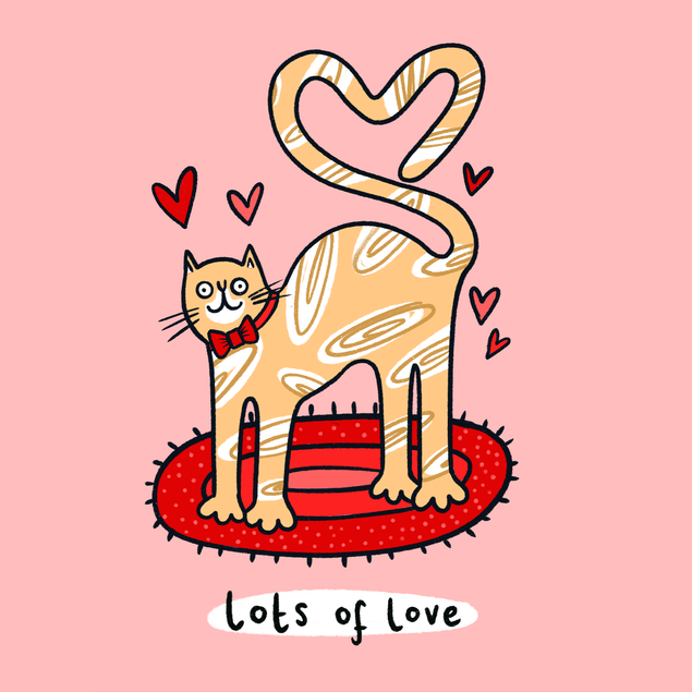 Cute Illustrated Cat Love Heart Valentine's Card - 1